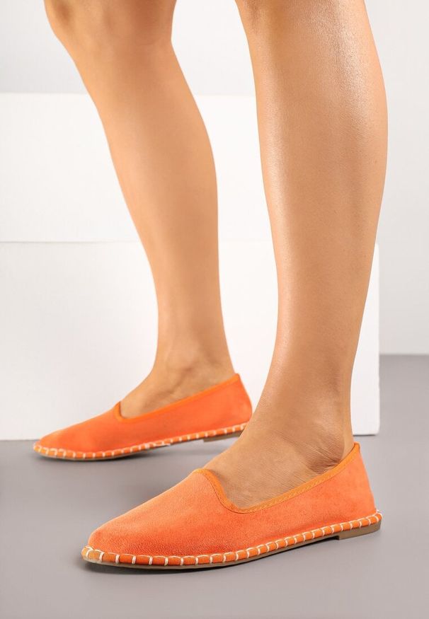 Renee - Pomarańczowe Espadryle Balerinki z Przeszyciami Firalissea. Okazja: na co dzień. Kolor: pomarańczowy. Sezon: lato. Obcas: na obcasie. Styl: klasyczny, elegancki, casual. Wysokość obcasa: niski