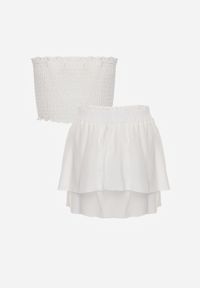 Renee - Biały Komplet z Bawełny Elastyczny Top bez Rękawów Szorty z Falbankami i Gumką w Pasie Tessabel. Kolor: biały. Materiał: bawełna #6