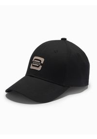 Ombre Clothing - Czapka męska bejsbolówka z logo – czarna V2. Kolor: czarny. Materiał: tkanina, bawełna. Wzór: ze splotem, nadruk. Styl: klasyczny, casual