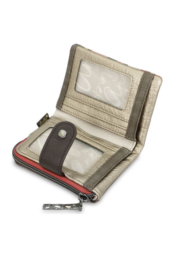 Portfel damski Anekke, na bilon i karty kredytowe z zapięciem na zamek, multikolor, 42709-910. Kolor: brązowy. Materiał: materiał. Wzór: aplikacja