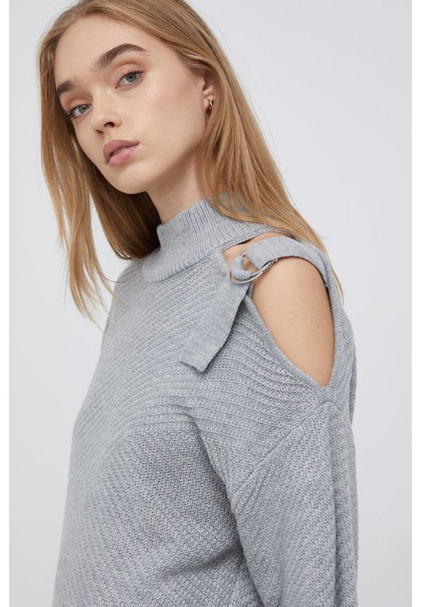 DKNY - Dkny Sweter P1HS8AA9 damski kolor szary z półgolfem. Kolor: szary. Materiał: dzianina