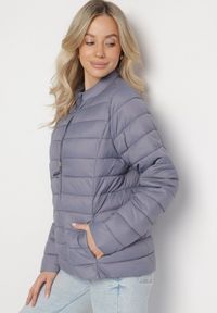 Born2be - Szara Pikowana Kurtka w Klasycznym Stylu Nelaniel. Okazja: na co dzień. Kolor: szary. Materiał: jeans. Styl: klasyczny #4