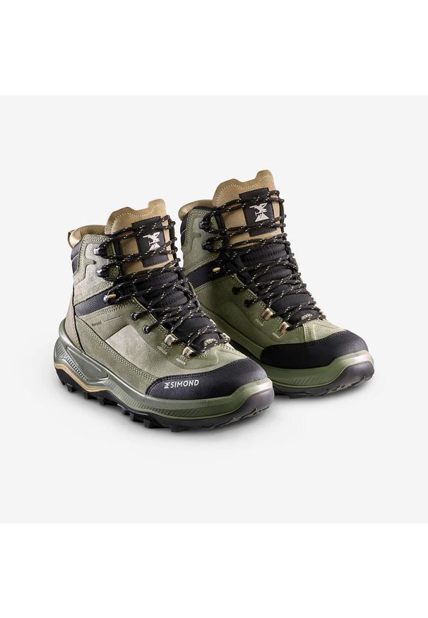 SIMOND - Buty trekkingowe damskie Forclaz MT100 skóra wodoodporne. Kolor: beżowy, wielokolorowy, brązowy, zielony. Materiał: skóra. Szerokość cholewki: normalna. Styl: sportowy