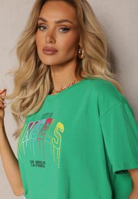 Renee - Zielony Bawełniany T-shirt Crop Top z Ozdobną Aplikacją Axindra. Kolor: zielony. Materiał: bawełna. Wzór: aplikacja #3