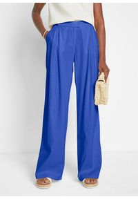 bonprix - Spodnie palazzo z lekkiego materiału z lnu i wiskozy. Kolor: niebieski. Materiał: wiskoza, len, materiał #1
