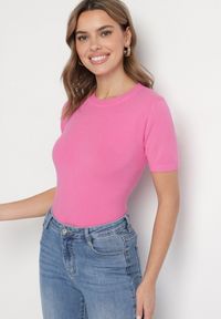 Born2be - Różowy Sweter z Ozdobnymi Ściągaczami Sanarella. Okazja: na co dzień. Kolor: różowy. Materiał: jeans. Wzór: aplikacja. Styl: casual, elegancki #3