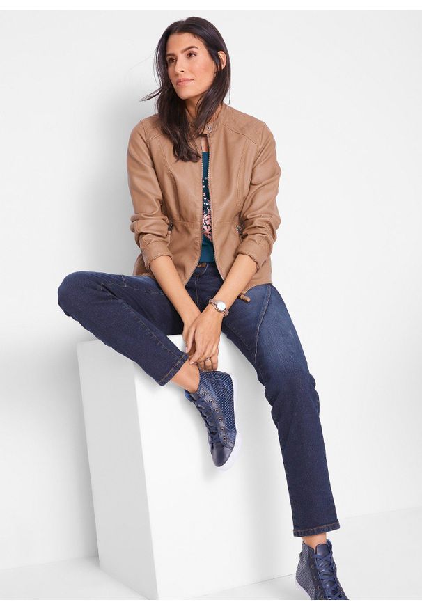 bonprix - Shirt z przędzy mieszankowej, krótki rękaw. Kolor: niebieski. Długość rękawa: krótki rękaw. Długość: krótkie. Wzór: nadruk