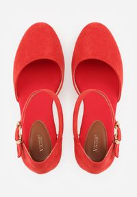 Born2be - Czerwone Sandały VICES na Koturnie Ozdobionym Jutową Plecionką Lailora. Okazja: na co dzień. Zapięcie: sprzączka. Kolor: czerwony. Wzór: aplikacja. Obcas: na koturnie. Styl: casual, elegancki, klasyczny #7