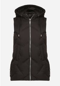 Born2be - Czarna Przejściowa Kamizelka z Pikowanymi Przeszyciami i Kapturem Fesolira. Okazja: na co dzień. Kolekcja: plus size. Kolor: czarny. Materiał: jeans. Styl: casual, sportowy #2