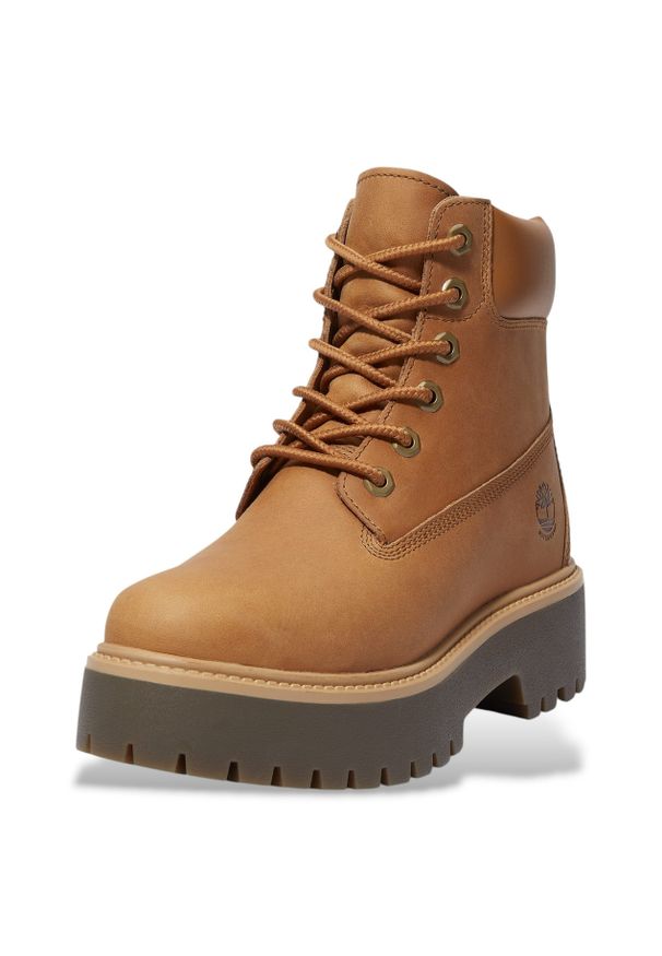 Timberland Stone Street 6 Inch Lace Up Waterproof Trapery damskie. Okazja: na co dzień. Zapięcie: sznurówki. Kolor: brązowy. Materiał: skóra, guma. Szerokość cholewki: normalna. Styl: street