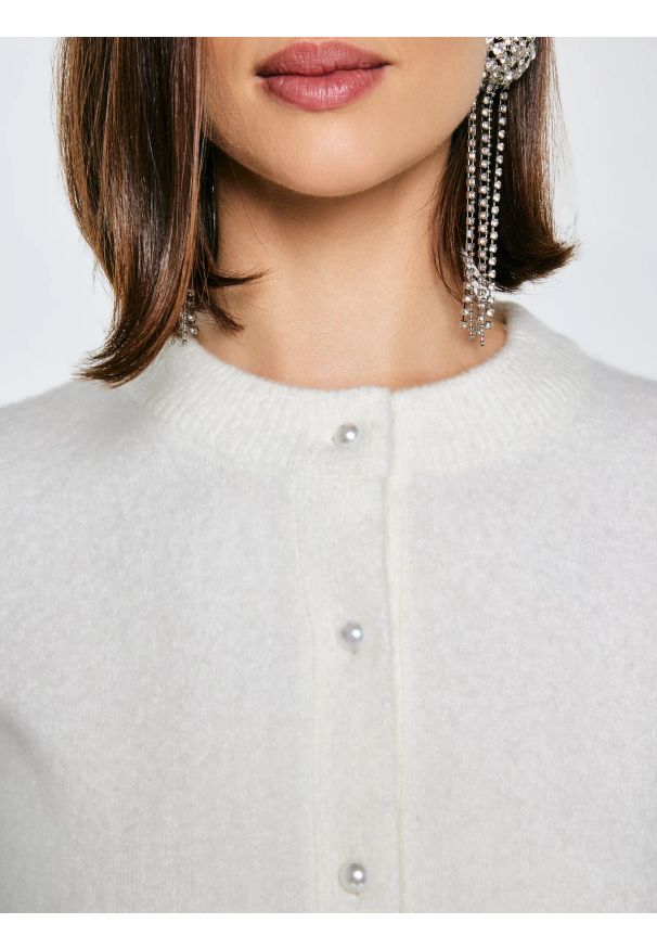 Big-Star - Kardigan damski z dodatkiem wełny biały Lena 100. Kolor: biały. Materiał: wełna