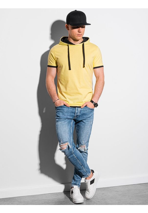 Ombre Clothing - T-shirt męski z kapturem bez nadruku S1376 - żółty - XXL. Okazja: na co dzień. Typ kołnierza: kaptur. Kolor: żółty. Materiał: bawełna, jersey, dzianina. Styl: klasyczny, casual
