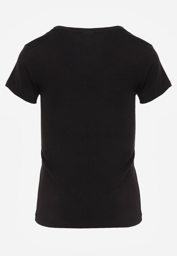 Born2be - Czarny T-shirt Gathanthei. Okazja: do domu, na co dzień. Kolor: czarny. Materiał: jeans, bawełna, dresówka, dzianina. Długość rękawa: krótki rękaw. Długość: krótkie. Wzór: gładki. Styl: sportowy, klasyczny, casual