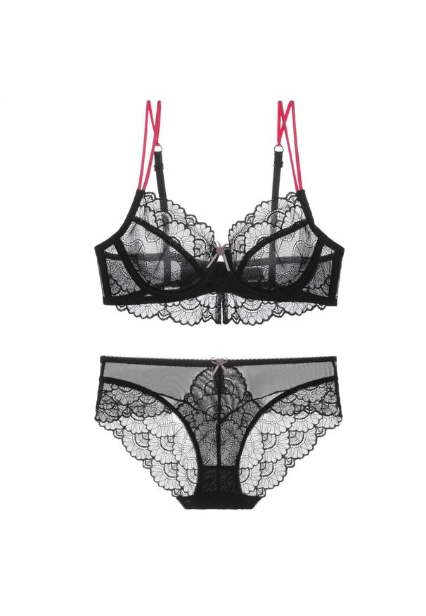 Intica - Komplet bielizny z koronką i regulowanymi ramiączkami na romantyczne wieczory Gilemette. Kolor: czarny. Materiał: koronka. Wzór: koronka
