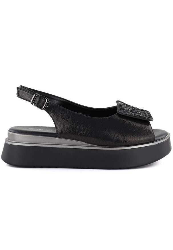 POTOCKI - Sandały damskie na grubej platformie czarne Potocki SZ12590. Kolor: czarny. Materiał: skóra ekologiczna. Sezon: lato. Obcas: na platformie