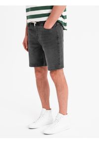 Ombre Clothing - Szorty męskie z gumką w pasie i efektem sprania – szare V3 - Rozmiar: XXL. Okazja: na co dzień. Kolor: szary. Materiał: skóra, denim, materiał, bawełna, elastan. Sezon: lato. Styl: casual, elegancki