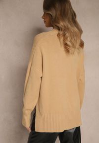 Renee - Beżowy Gładki Golf Casual Ralloria. Okazja: na co dzień. Typ kołnierza: golf. Kolor: beżowy. Materiał: jeans, prążkowany. Długość rękawa: długi rękaw. Długość: długie. Wzór: gładki. Styl: casual #5