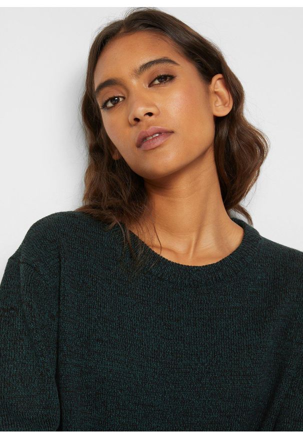 bonprix - Sweter melanżowy z okrągłym dekoltem. Kolor: zielony. Materiał: dzianina. Wzór: melanż