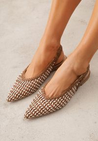 Renee - Brązowe Baleriny Slingback z Plecionki ze Szpiczastym Noskiem Eupheleta. Nosek buta: szpiczasty. Zapięcie: bez zapięcia. Kolor: brązowy. Wzór: haft. Styl: boho #7