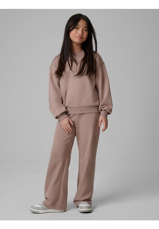 4f - 4F Bluza dresowa regular bez kaptura dziewczęca - beżowa 164 (13-14 lat). Okazja: na co dzień. Typ kołnierza: bez kaptura. Kolor: beżowy. Materiał: dresówka. Sezon: lato. Styl: casual