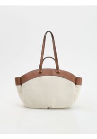 Reserved - Tkaninowa torebka shopper - brązowy. Kolor: brązowy. Wzór: gładki