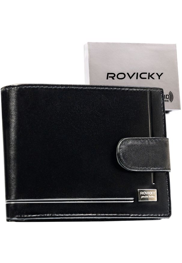 ROVICKY - Portfel męski Rovicky CPR-06L-NBAR czarny. Kolor: czarny. Materiał: skóra