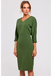 Sukienki.shop - Sukienka ołówkowa zbluzowana góra i dekolt V zielona. Okazja: do pracy. Kolor: zielony, niebieski. Typ sukienki: ołówkowe. Styl: elegancki, wizytowy #3