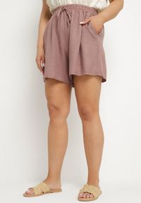 Born2be - Brązowe Szorty z Wysokim Stanem i Wiązaniem Filinelia. Okazja: na co dzień. Stan: podwyższony. Kolor: brązowy. Styl: elegancki, casual #5
