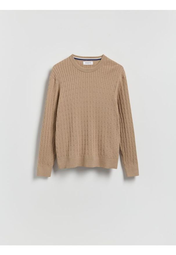 Reserved - Strukturalny sweter z bawełną - beżowy. Kolor: beżowy. Materiał: bawełna