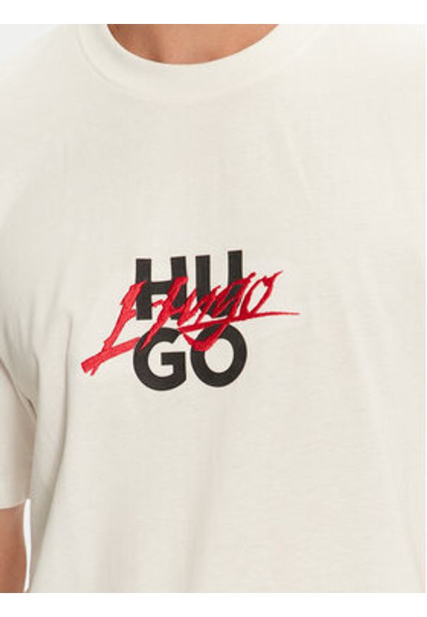 Hugo T-Shirt Dlongny 50521076 Écru Relaxed Fit. Materiał: bawełna