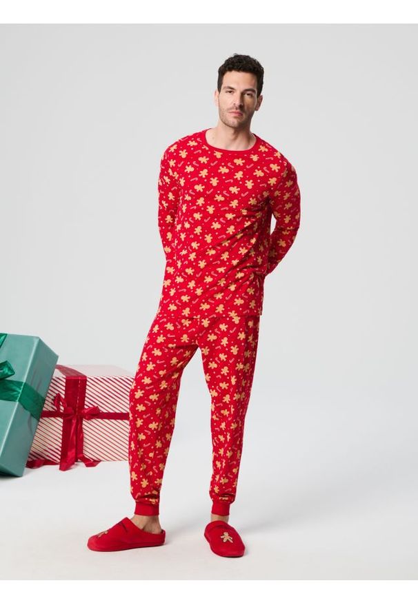 Sinsay - Piżama dwuczęściowa - czerwony. Kolor: czerwony. Materiał: bawełna. Długość: długie