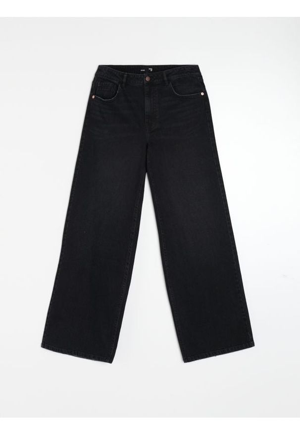 Sinsay - Jeansy wide leg z efektem sprania - czarny. Kolor: czarny