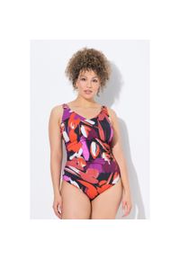 ULLA POPKEN - Damski Strój kąpielowy marszczenie miękkie miseczki dekolt w serek. Kolekcja: plus size. Kolor: czerwony. Materiał: poliester, elastan, poliamid, materiał