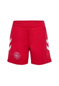 Hummel - Krótkie spodenki na zewnątrz dla dzieci Dania 2022/23. Kolor: czerwony. Długość: krótkie. Styl: sportowy