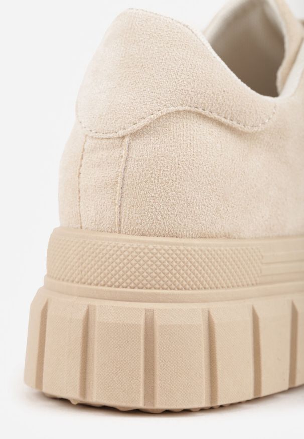 Born2be - Beżowe Sneakersy Vices na Grubej Podeszwie z Geometryczną Aplikacją Leanae. Kolor: beżowy. Materiał: jeans. Wzór: aplikacja, geometria