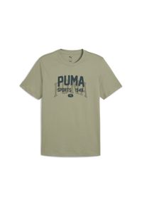 Puma - Męska koszulka z grafiką w uniwersyteckim stylu PUMA. Kolor: czarny, zielony, wielokolorowy. Sport: bieganie #1