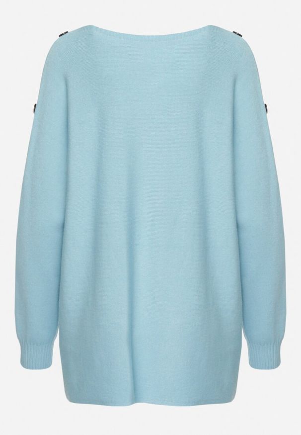 Born2be - Jasnoniebieski Sweter z Dodatkiem Bawełny i Wiskozy z Guzikami na Rękawach Ciasine. Okazja: na co dzień. Kolekcja: plus size. Kolor: niebieski. Materiał: bawełna, wiskoza. Długość rękawa: długi rękaw. Długość: długie. Styl: casual
