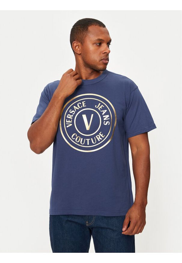 Versace Jeans Couture T-Shirt 77GAHT01 Granatowy Regular Fit. Kolor: niebieski. Materiał: bawełna