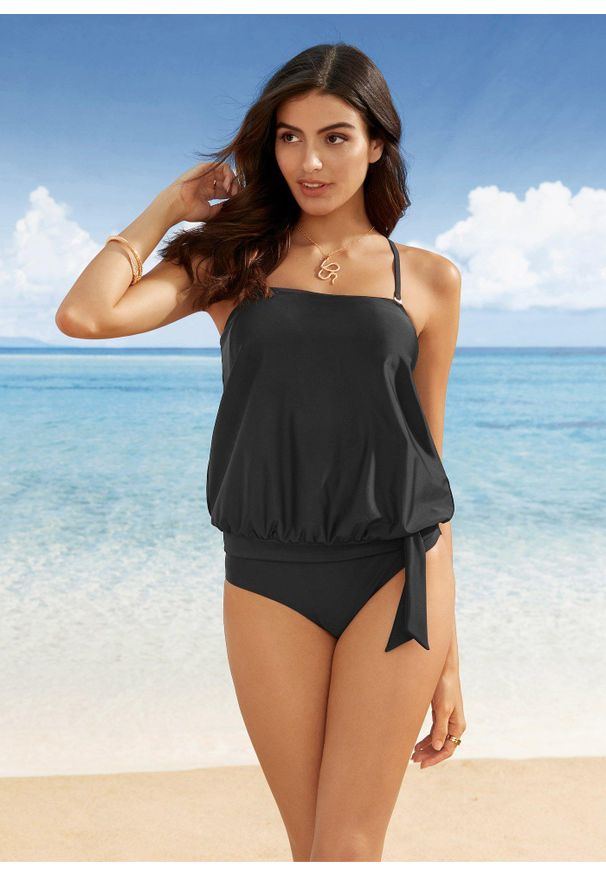 bonprix - Tankini oversize ze zdejmowanymi ramiączkami (2 części). Kolor: czarny. Długość rękawa: na ramiączkach. Wzór: nadruk