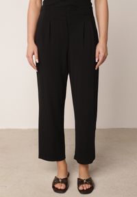Born2be - Czarne Spodnie z Eleganckimi Zakładkami i Nogawkami o Długości 3/4 Dorasea. Okazja: do pracy, na co dzień. Kolekcja: plus size. Kolor: czarny. Styl: elegancki #8