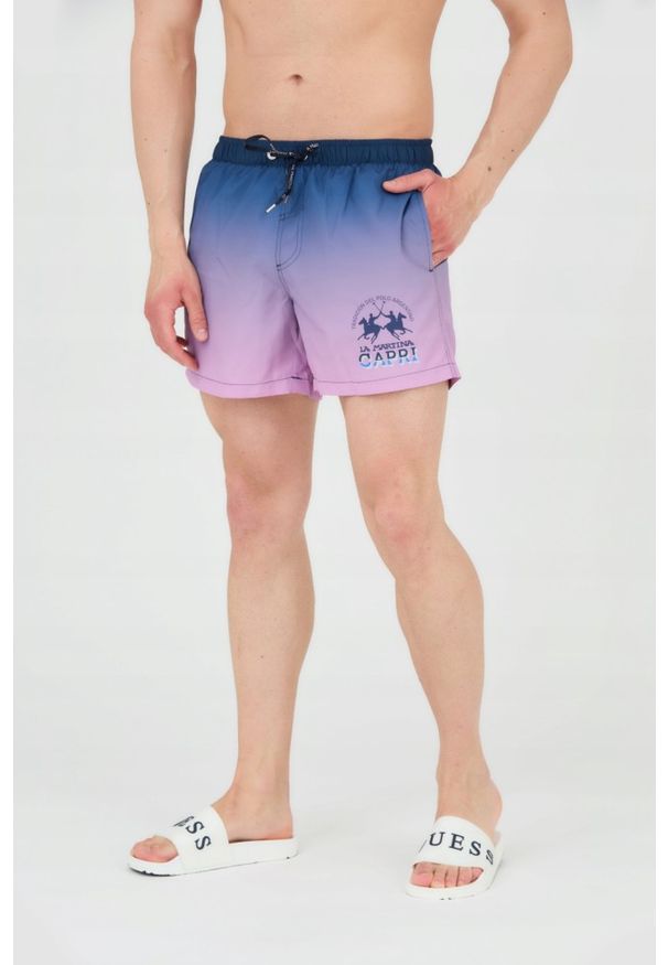 La Martina - LA MARTINA Spodenki kąpielowe męskie różowe, Rozmiar XXL. Kolor: różowy. Materiał: poliester. Wzór: gradientowy