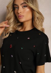 Renee - Czarny T-shirt z Cyrkoniami w Różnych Kolorach Varcia. Okazja: na co dzień. Kolor: czarny. Materiał: jeans. Styl: casual, elegancki #3
