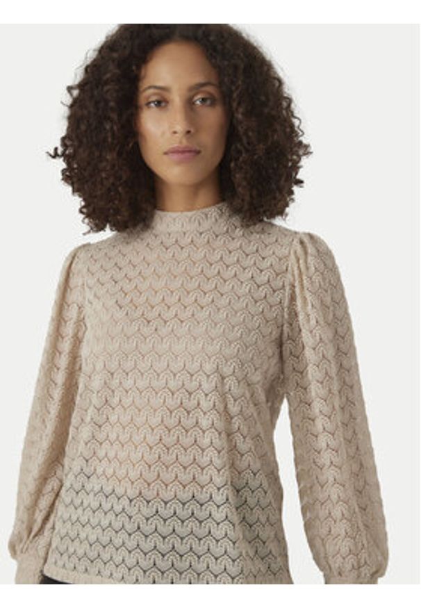 Vero Moda Bluzka Becca 10302894 Beżowy Regular Fit. Kolor: beżowy. Materiał: syntetyk