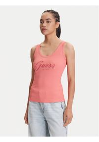 Guess Top W5YP00 KCXJ2 Różowy Regular Fit. Kolor: różowy. Materiał: syntetyk