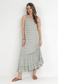 Born2be - Zielona Rozkloszowana Sukienka z Wiązanymi Ramiączkami i Odkrytymi Plecami Ratta. Kolor: zielony. Długość rękawa: na ramiączkach. Styl: wakacyjny #2