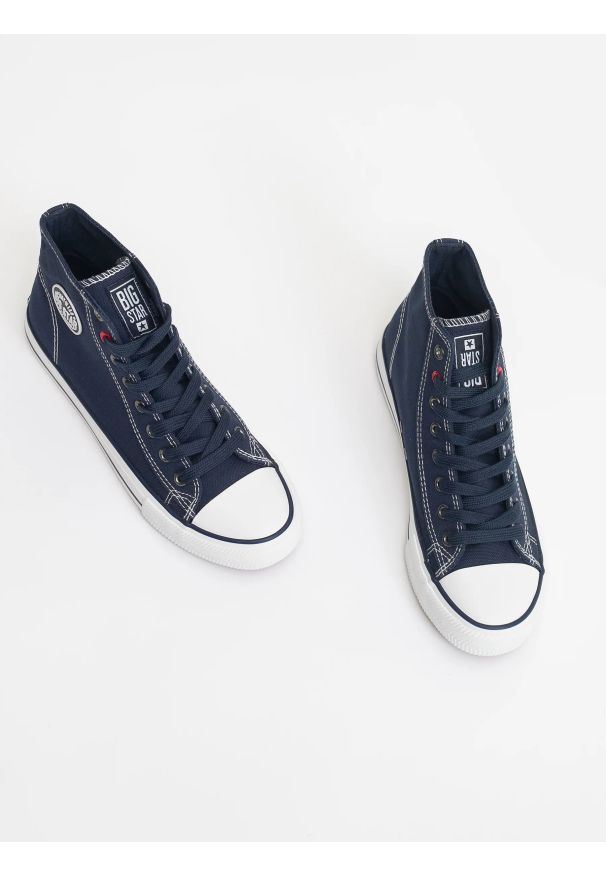 Big-Star - Trampki męskie wysokie granatowe JJ174608 403. Nosek buta: okrągły. Zapięcie: sznurówki. Kolor: niebieski. Styl: elegancki, sportowy