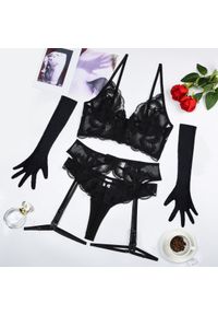 Intica - Komplet bielizny z haftowanego tiulu na specjalne okazje Namsoon. Kolor: czarny. Materiał: tiul. Wzór: haft #1