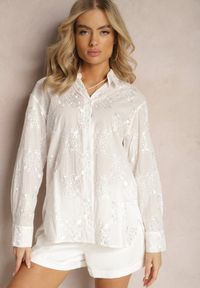 Renee - Biała Koszula z Bawełny Ozdobiona Haftem Zivan. Kolor: biały. Materiał: bawełna. Wzór: aplikacja, haft
