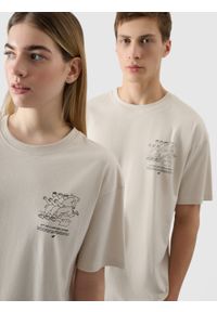 4f - Koszulka kibica uniseks IO Paryż 2024 - złamana biel. Okazja: na urodziny. Kolor: biały. Materiał: bawełna, dzianina, jersey. Wzór: nadruk, gładki