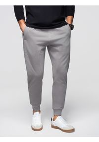 Ombre Clothing - Męskie spodnie dresowe ze ściągaczem przy nogawce BASIC jogger - szare V8 - Rozmiar: M. Okazja: na spacer, na co dzień, do domu. Kolor: szary. Materiał: dresówka. Wzór: jednolity, gładki, aplikacja. Styl: casual